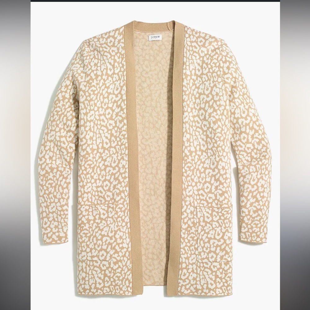 J. Crew Beige and White Leopard Cardigan size Large